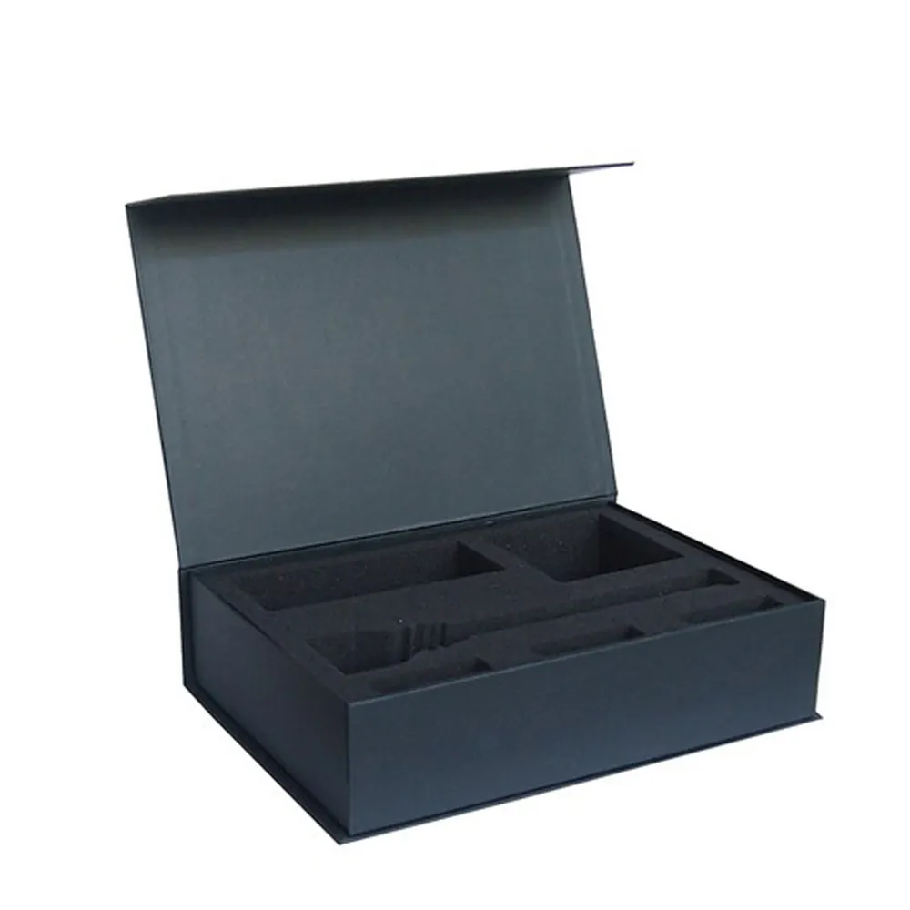 Luxury Black Custom Logo Magnetic Closure Cardboard Gift Box Packaging Box With Eva Foam Insert