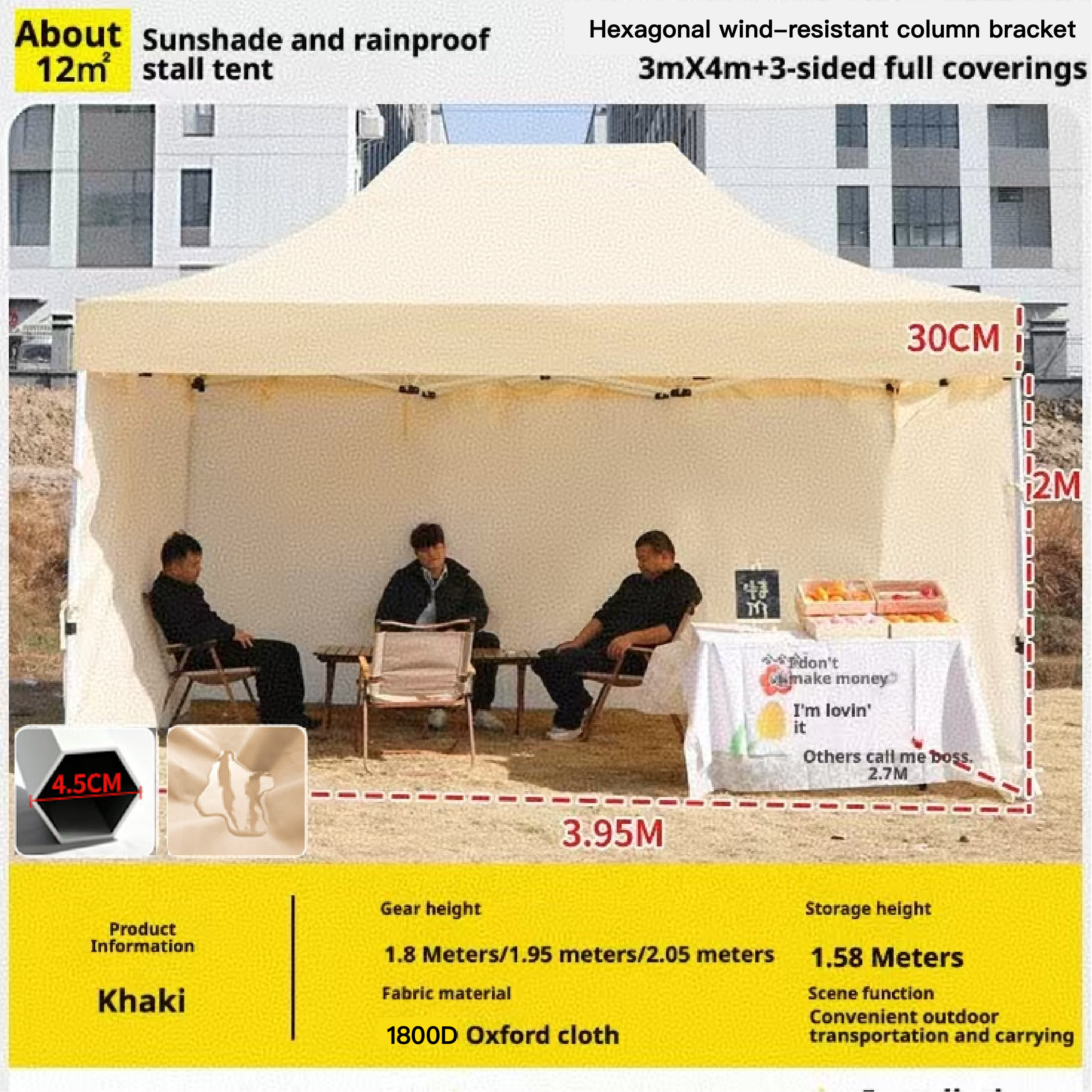 Support de colonne hexagonale-3mX4m+3 revêtements complets-Kaki