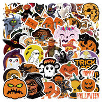 Autocollant en PVC personnalisé 50pcs Halloween Chauve-Souris Citrouille Décoration de fête en vinyle étanche pour enfants Cadeaux de dessin animé de vacances
