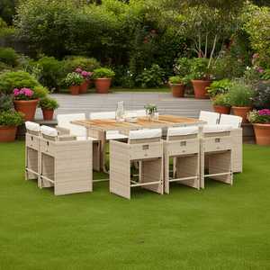Ensemble de jardin en rotin beige 10 places, mobilier de salle à manger extérieur résistant aux intempéries, design contemporain - Product Image 2