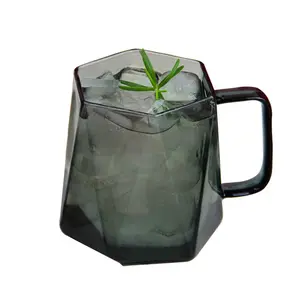 Black diamond glass thickened mug office water cup with handle heat-resistant spoon handle drinking cup