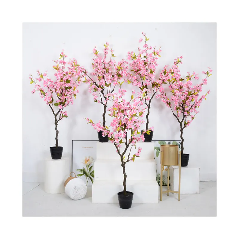 Kapalı dekorasyon bahçe malzemeleri küçük ağacı saksı bitki yapay bonsai pembe yapay kiraz çiçeği
