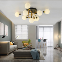 Plafonnier LED suspendu composé de 5 bulles de verre, Design moderne, éclairage d'intérieur, luminaire décoratif de plafond, montage en Surface, couleur ambre, idéal pour un salon