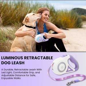 Meilleures fournitures pour chiens : laisse rétractable en plastique lumineuse avec lumière LED de sécurité frontale, laisse d'entraînement anti-emmêlement à 360°, ultime - Product Image 2