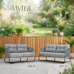 Sofá de Jardín para Exteriores, Tejido con Cuerda, con Asientos Acolchados y Estructura Metálica para Balcón o Terraza - Product Image 3