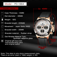 Jam Tangan Pagani Design 1664 Baru Kaca Safir Fashion Tahan Air 100M Kronograf Jam Tangan Quartz Pria VK63 Jam Tangan Quartz