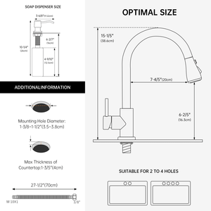 Robinet de cuisine moderne Apaso finition or rose, monocommande avec douchette extractible, 1 trou, montage sur plan avec distributeur de savon - Product Image 3
