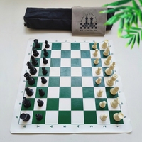 Jeu d'échecs en cuir 43 cm, Roi 6,5 cm, Plateau enroulable, Sac Oxford, Kit de stratégie classique portable pour Tournoi, École, Club, Entraînement