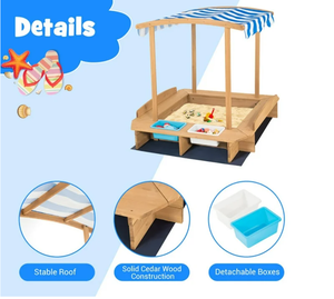 Boîte <span class=keywords><strong>à</strong></span> <span class=keywords><strong>sable</strong></span> de jeu en plein air, table <span class=keywords><strong>à</strong></span> <span class=keywords><strong>sable</strong></span> pour enfants, <span class=keywords><strong>bac</strong></span> <span class=keywords><strong>à</strong></span> <span class=keywords><strong>sable</strong></span> en bois avec auvent rayé - Product Image 4
