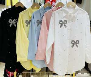 Chemisiers décontractés à col rabattu pour femmes, style industriel, avec perles, hauts décontractés pour femmes, vente en gros - Product Image 4
