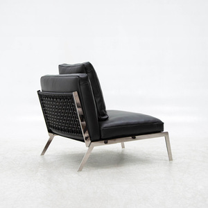 Fauteuil de salon noir de luxe léger, chaise longue relaxante en tissu rembourré, chaise de loisirs individuelle - Product Image 2