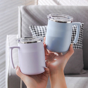 แก้วน้ำสแตนเลส 304 เก็บความร้อนพร้อมฝาปิด แก้วน้ำเดินทาง สีม่วงอ่อน สีฟ้า 12-24 ชั่วโมง เก็บอุณหภูมิร้อนเย็นได้ - Product Image 1