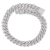 Cadena cubana de latón de 20 mm con incrustaciones de circonita cúbica 5A, engaste de púas, 3 filas de circonita cúbica, joyería hip hop rap para hombre