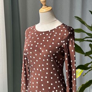 Vestido Mini de Seda con Cuello Barco y Estampado de Puntos Color Caramelo, Estilo Vintage Francés, Largo hasta la Rodilla, para Mujer - Product Image 2