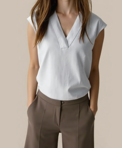 Blusa sin mangas de algodón para mujer, con cuello en V, estilo cruzado y lazo, casual, de ajuste regular, para primavera y verano, de color liso, transpirable y de secado rápido. - Product Image 3