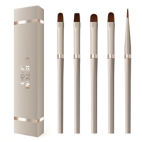 Pinceau professionnel pour nail art, logo personnalisé, manche crème, ensemble de 5 pinceaux synthétiques pour nail art
