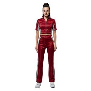 Custom Logo Short Sleeve Crop Zip Tracksuit <b>Set</b> Breathable High Quality Women's <b>Set</b> Cropped Jacket Pants <b>set</b> 2026 - Product Image 2
