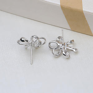 Pendientes de Conejo de Plata S925 Edición Coreana para Mujer, 7-8 Perlas, Accesorios DIY con Bandeja Vacía, Elegantes y Pequeños - Product Image 4