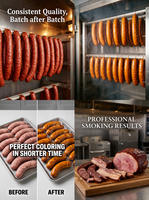 Machine à fumer les saucisses industrielle 500 kg, grande capacité, en acier inoxydable SUS304, double porte, deux chariots, système PLC personnalisable, pour la transformation alimentaire