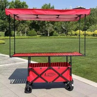 Chariot de camping pliable avec table, auvent et parapluie, chariot portable d'extérieur pliable pour plage, pique-nique et présentoir de vendeur