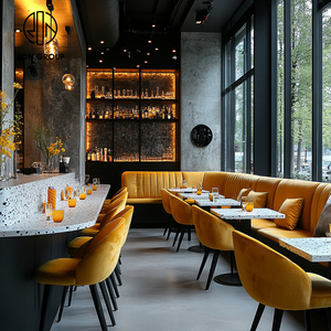 ชุดเฟอร์นิเจอร์ร้านกาแฟ คาเฟ่ ร้านอาหาร โต๊ะ เก้าอี้ โซฟา ที่นั่งโค้งมนหินอ่อน - Product Image 5