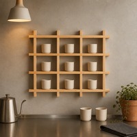 Étagère murale en bois, grille de rangement en cubes, organisateur de présentation en bois naturel pour la cuisine, le salon, le bar à café, la décoration de la maison