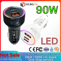 Pengisi Daya Mobil 90W Daya Tinggi 3-Port Dual Type-C Single USB-A Universal Multi Perangkat Pengisian Super Cepat