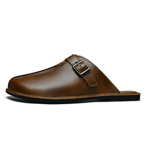 Sandales sur mesure d'usine, bout <span class=keywords><strong>fermé</strong></span>, chaussures sur mesure pour hommes, pantoufles en cuir véritable, grande taille, chaussures décontractées pour hommes faites à la main, cuir véritable - Product Image 3