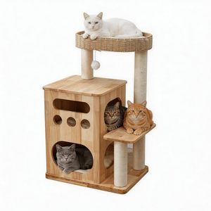 Wholesale Luxury Solid Wood Storage Tower OEM ODM Custom Logo Sisal Scratching Post Handwoven Basket Easy Clean Waterproof - Product Image 1