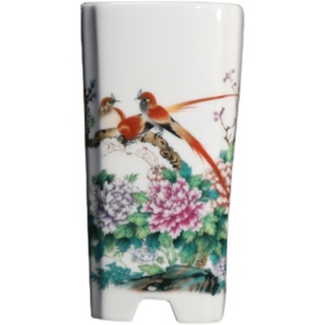 Maceta de cerámica para bonsái pintada a mano con diseño de templo en paisaje nevado, florero de escritorio para decoración de interiores. - Product Image 5