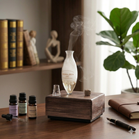 Diffuseur d'arômes ultrasonique USB vintage avec base en bois massif, design en verre, humidificateur électrique d'aromathérapie, humidistat, faible bruit <36dB 1