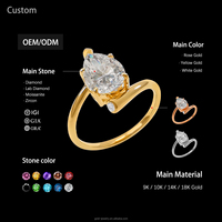 Bague en or 14 carats avec moissanite en forme de poire de 2 carats, design minimaliste et épuré, légère et confortable, idéale pour une élégance quotidienne pour les femmes.