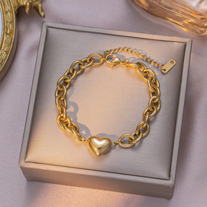Collar/Pulsera de Acero Inoxidable Chapado en Oro Real de 14K, Nueva Tendencia de Instagram, Joyería con Dije de Corazón - Product Image 3