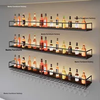 Meuble Bar Lumineux Moderne, Meuble à Vin Mural Simple et Créatif, Étagère de Rangement pour Restaurant, Panneau en Fer Artistique, Porte-Verres à Vin Rouge