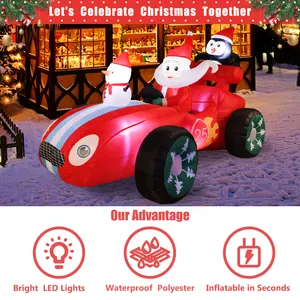 OurWarm Christmas Inflatables Outdoor Decorations Blow Up Santa Claus Drives Race Car With Snowman Penguin Christmas Inflatable