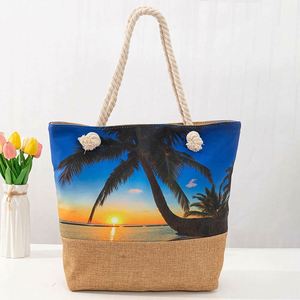 Bolsa de Compras de Lona de Moda de Verano, Bolsa de Playa de Algodón con Estampado de Palmeras de Coco, Gran Capacidad, para Mujer - Product Image 6