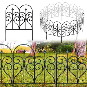 装饰花园围栏32英寸 (高) x 10英尺 (长) 户外防锈金属狗宠物围栏动物屏障，花园围栏面板边框