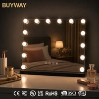 Cermin Rias Holly Wood Persegi Panjang Besar Dengan Lampu, Cermin Rias Putih Berlampu, Sensor Sentuh Desktop, Dapat Diredupkan, CE RoHS