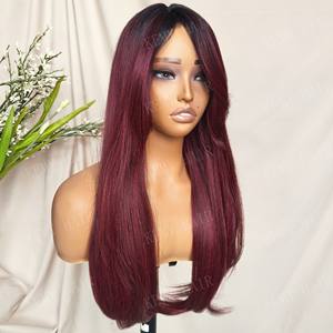 Perruque synthétique KEMY HAIR lisse et soyeuse avec frange, en fibre résistante à la chaleur, sans colle, avec raie en L, couleur bordeaux, pour femme - Soldes à 7$ - Product Image 5