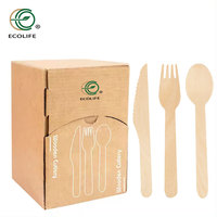 Fabricants d'usine, vente en gros, ensemble de couverts en bois de 160 mm, cuillère, couteau, fourchette, couverts jetables écologiques pour mariage, hôtel