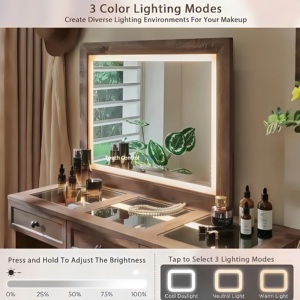 Coiffeuse de maquillage de ferme moderne avec miroir et lumière réglable Comptoir en verre encastré pour chambre à coucher - Product Image 5