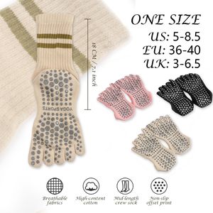 Women Striped Long <b>Yoga</b> Socks Five-finger Socks <b>Pilates</b> Socks Professional Women's Non-slip Mid-length Sports Fingering - Product Image 2