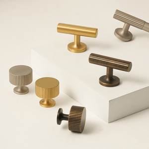 Kenop Kabinet Garis Vertikal Art Deco Kuningan Padat Warna Emas Nikel Perunggu Antik Gagang Tarik Model T untuk Lemari dan Laci - Product Image 5