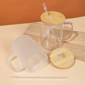 Tazza in Vetro Smerigliato Trasparente da 17oz per Sublimazione, per Latte, Birra, Tè, Caffè, con Manico, Coperchio e Cannuccia, Ideale come Regalo di Natale - Product Image 6