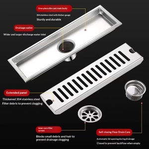 OEM Bathroom 304 Stainless Steel Strip Type Anti-Odor American Style Thickened Large Capacity Rectangular Floor Drain - Product Image 1