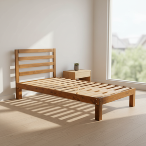 Cadre de lit king size avec tête de lit, 100% <span class=keywords><strong>bois</strong></span> massif, style scandinave, compatible avec tous les matelas, antidérapant, assemblage <span class=keywords><strong>en</strong></span> 30 minutes - Product Image 1