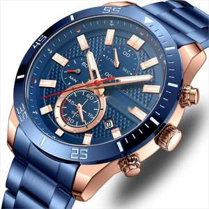 Reloj de Pulsera de Cuarzo Analógico para Hombre, de Acero Inoxidable, Resistente al Agua, con Cronógrafo, Fecha y Agujas, para Asuntos Comerciales - Product Image 2