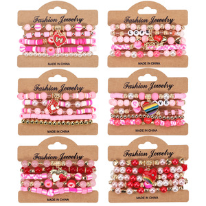 Fashion Jewelry Charm <b>Bracelets</b> Set Pink <b>Red</b> Heart Love Pendant Women's Gift Made In China - Product Image 1