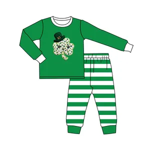 Preorder boutique st patrick camicia a righe verdi con pantaloni 2 pezzi set pigiama per bambini abbinati bambini ragazzi ragazze pigiami per bambini