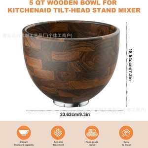 Bol mélangeur en bois 4,5-5 Qt Kitchenaid, bois de qualité alimentaire, grain unique, fait main - Product Image 4
